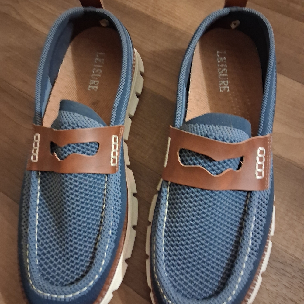 Men's Blue Slip-On Loafers with Brown Accent
